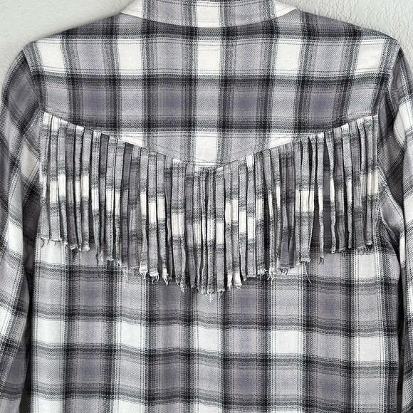 Rails Western Dolly Button Down Grey Check Plaid Fringe Flannel Shirt XS/Medium - Picture 10 of 16
